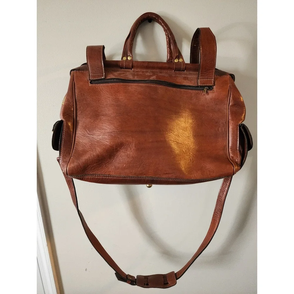 Vintage Brown Faux Leather Weekender Travel Bag Large 21